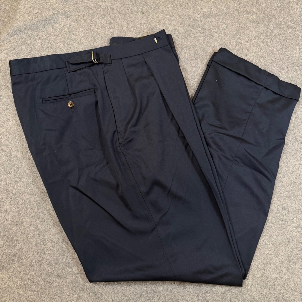 Vintage Polo Ralph Lauren Navy Blue Pleated Side Tab Dress Pants 38x34 USA Made